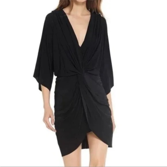 MISA Los Angeles Teget Dress Twist Front V-Neck Draped Sleeve Black Sz XS Party - Picture 3 of 5